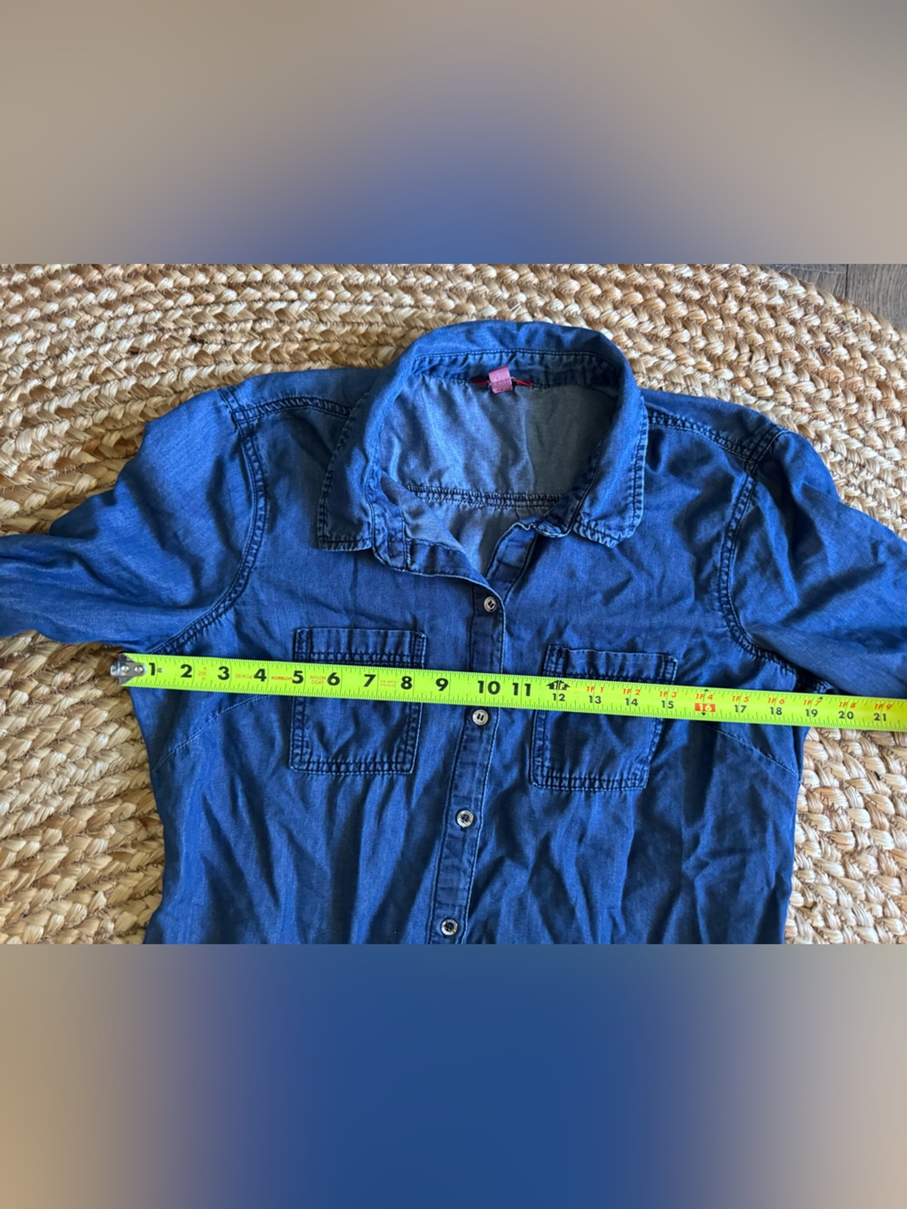 GUESS Los Angeles Chambray Shirt Dress Women’s Large Blue Denim Mini Dress - Picture 6 of 7